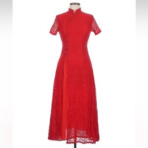 Chinese Red Lace Midi Dress Size Small
